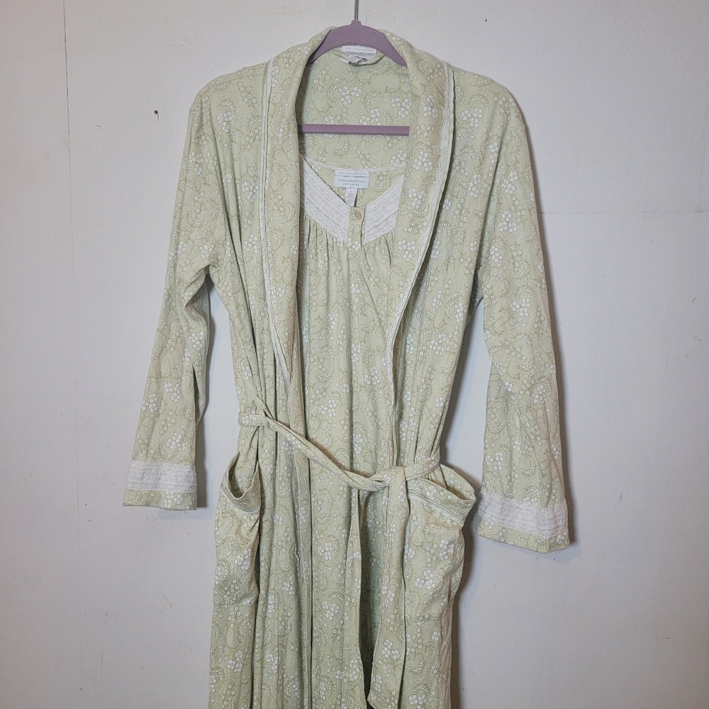 Charter Club Light Green Floral Nightgown And Robe Set Pima Cotton Size Small